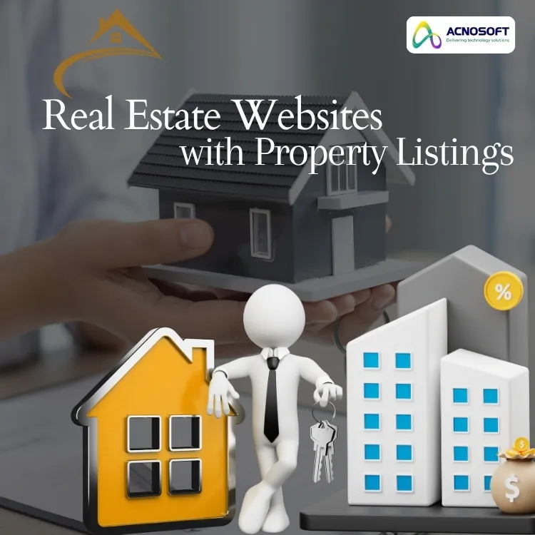 A 3D character holds keys between house and building icons, with a person's hands holding a model home behind.